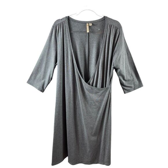 J. Jill Pure Jill Faux Wrap V-Neck Jersey Shift Dress Large Gray Modal Stretch - Picture 1 of 7